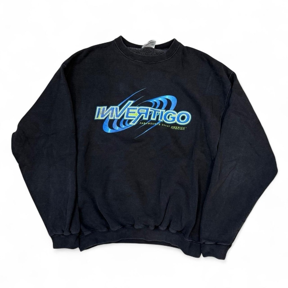Vintage Paramount Parks Invertigo Black Sweatshirt Adult Medium Made In USA 90s